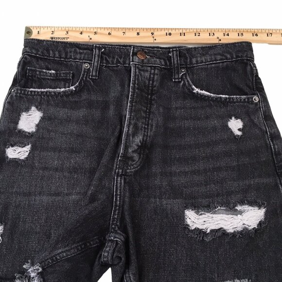 JortsHi-Rise Denim Shorts Juniors Size 13 Black Button Fly Distressed - Picture 4 of 10